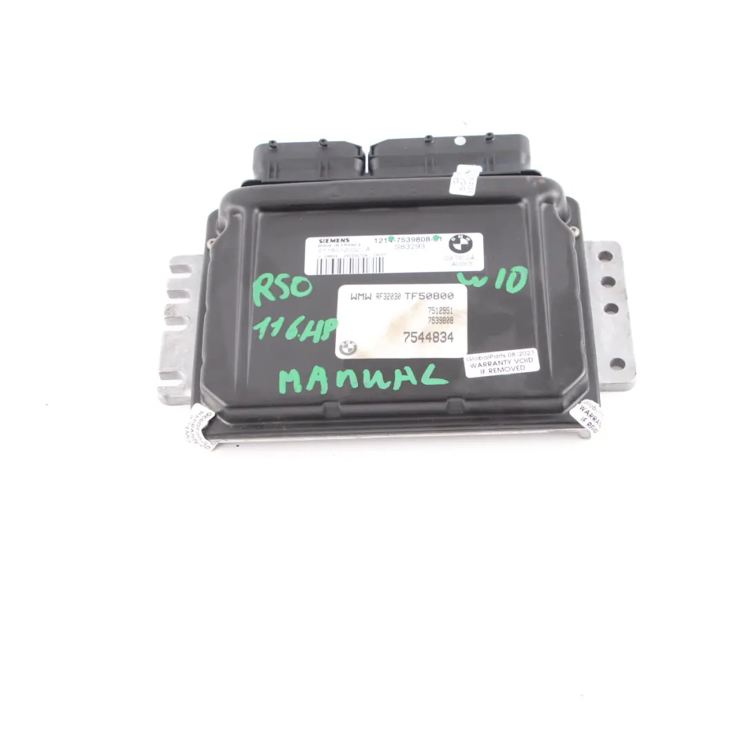 MINI Cooper R50 R52 1.6i W10 116HP Moteur ECU Control Unit DME Manual - SKU 7539808 - Numéro de pièce 7557395