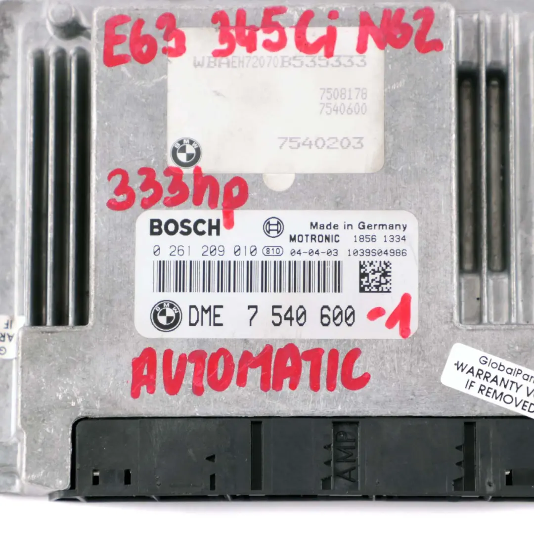 BMW 6 E63 E64 645Ci N62 333HP ECU Kit Engine Control Unit DME CAS2 - SKU 7540600-1 - Part number 7540600