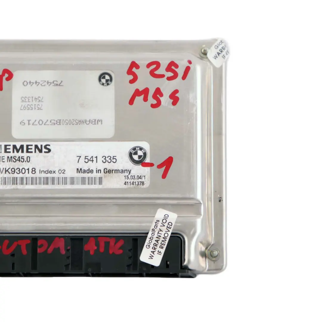 M54 192HP ECU Engine Control Unit DME Automatic to BMW 5 Series E60 525i with Part number 7541335 BMW 5 Series E60 525i M54 192HP ECU Engine Control Unit DME Automatic - SKU 7541335-2 - Part number 7541335