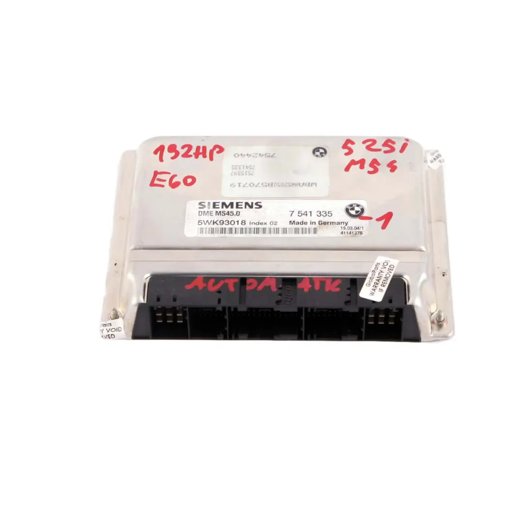 M54 192HP ECU Engine Control Unit DME Automatic to BMW 5 Series E60 525i with Part number 7541335 BMW 5 Series E60 525i M54 192HP ECU Engine Control Unit DME Automatic - SKU 7541335-2 - Part number 7541335