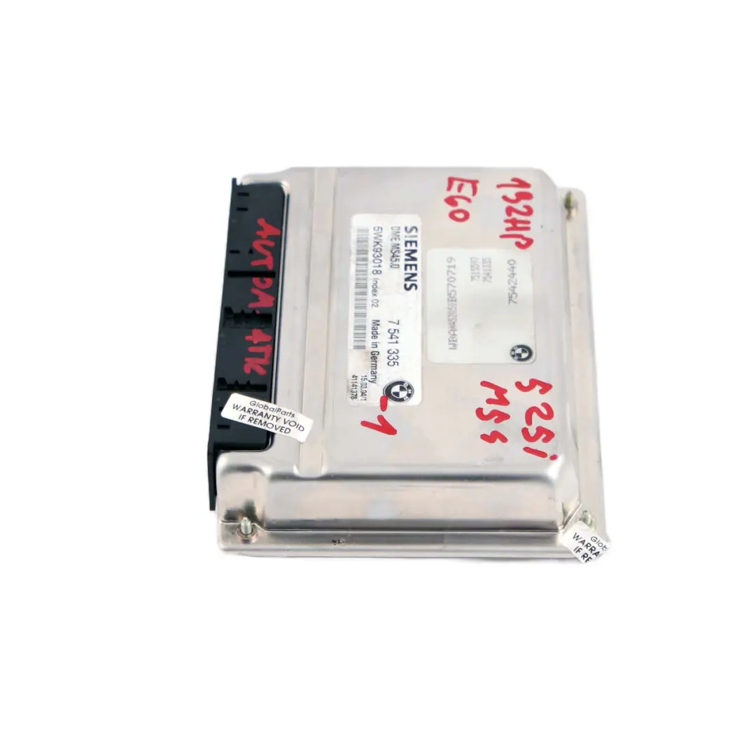M54 192HP ECU Engine Control Unit DME Automatic to BMW 5 Series E60 525i with Part number 7541335 BMW 5 Series E60 525i M54 192HP ECU Engine Control Unit DME Automatic - SKU 7541335-2 - Part number 7541335