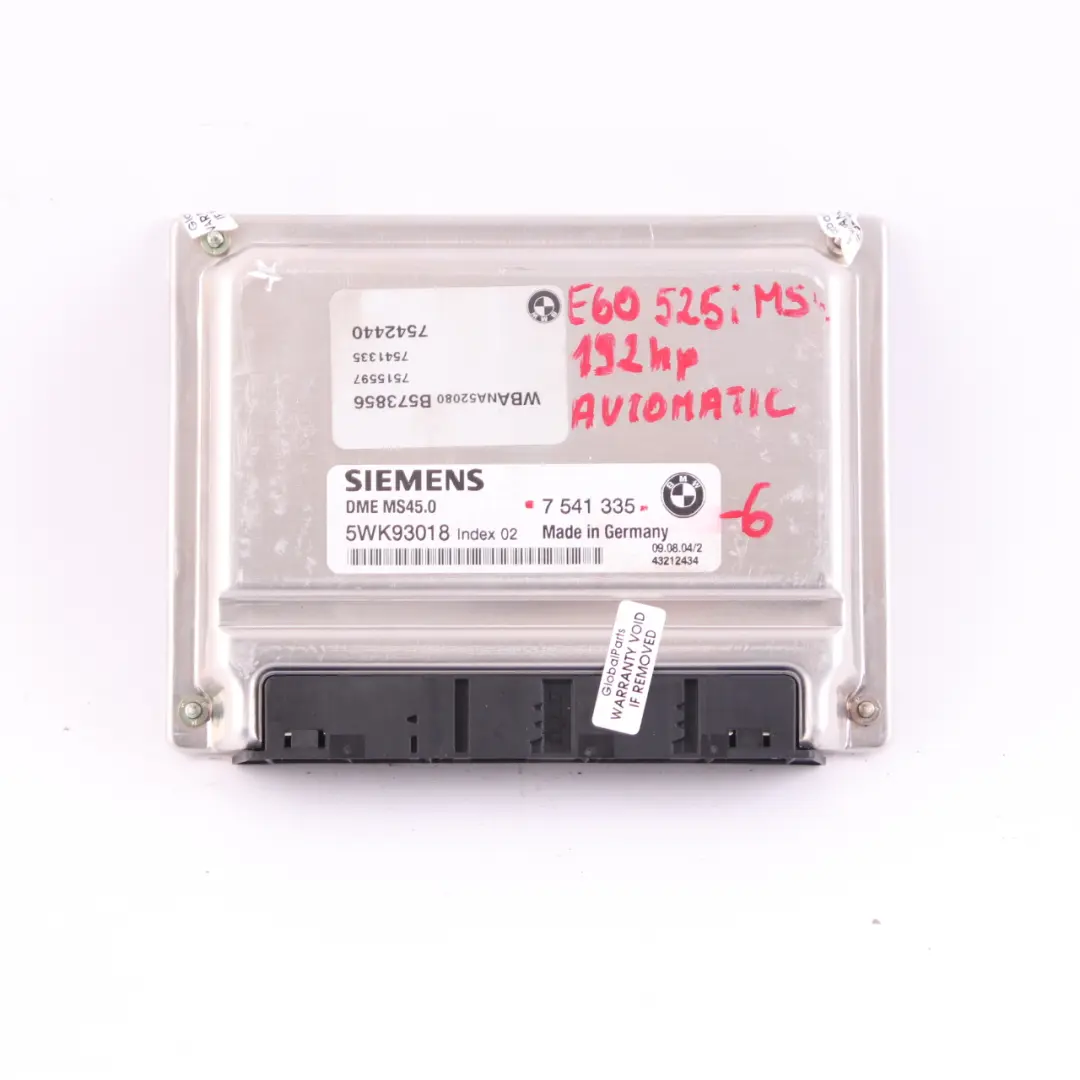 M54 192HP Engine Control ECU Kit DME CAS2 Key Automatic to BMW E60 525i with Part number 7541335 BMW E60 525i M54 192HP Engine Control ECU Kit DME CAS2 Key Automatic - SKU 7541335-6 - Part number 7541335