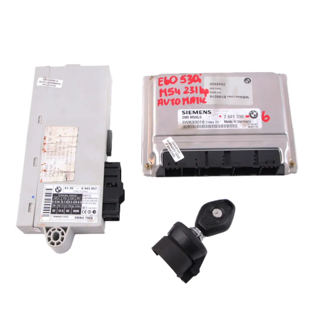 BMW E60 530i M54 231HP Engine Control ECU Kit DME CAS2 Key Automatic - SKU 7541335-7 - Part number 7541335
