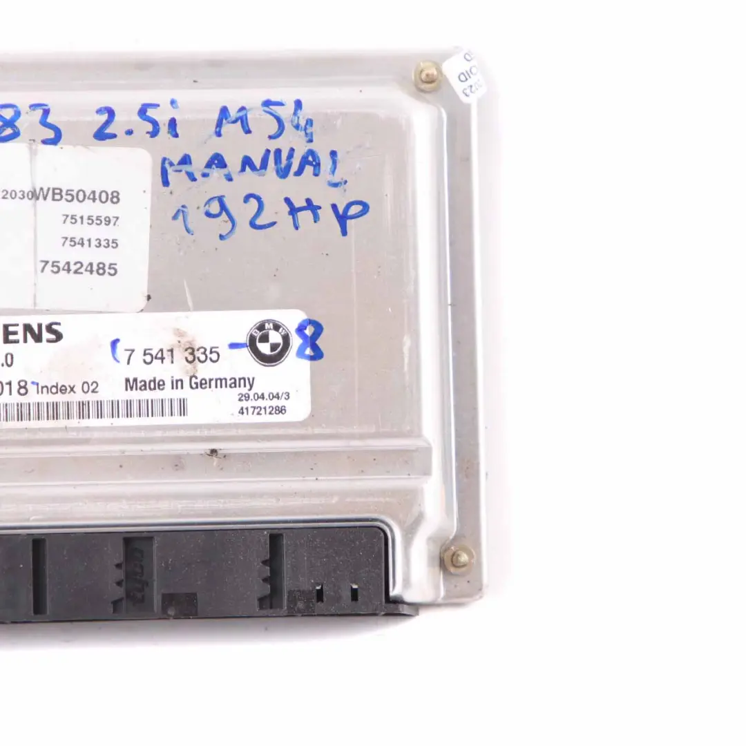 M54 2.5i 192HP Engine Control Unit ECU DME Manual to BMW X3 E83 with Part number 7541335 BMW X3 E83 M54 2.5i 192HP Engine Control Unit ECU DME Manual - SKU 7541335-8 - Part number 7541335