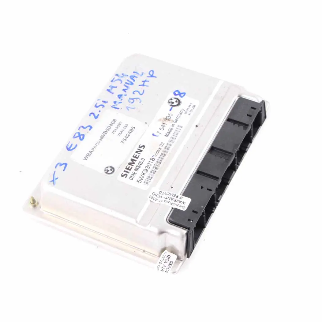 BMW X3 E83 M54 2.5i 192HP Engine Control Unit ECU DME Manual - SKU 7541335-8 - Part number 7541335