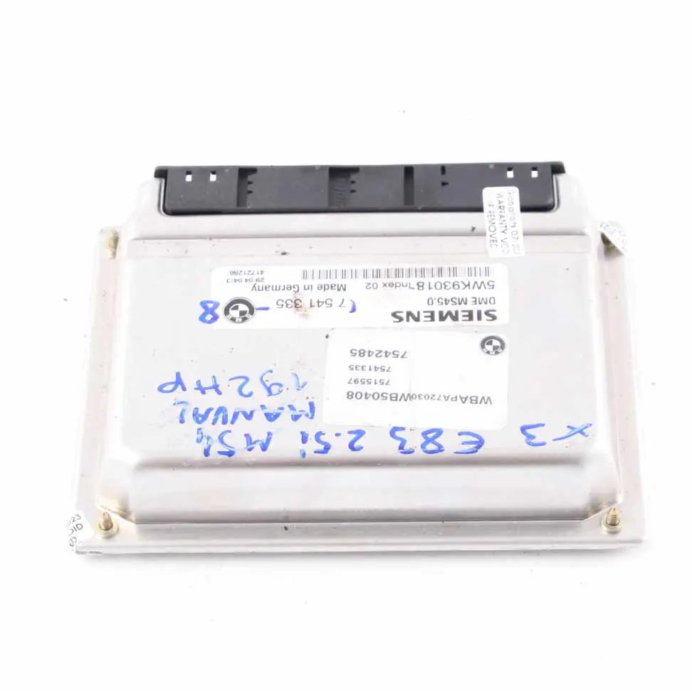 M54 2.5i 192HP Engine Control Unit ECU DME Manual to BMW X3 E83 with Part number 7541335 BMW X3 E83 M54 2.5i 192HP Engine Control Unit ECU DME Manual - SKU 7541335-8 - Part number 7541335
