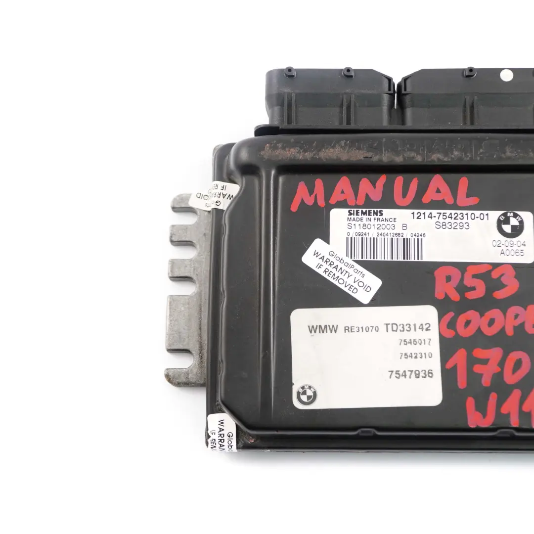 170PS Steuergerät ECU DME Schaltgetriebe für MINI Cooper S R52 R53 W11 mit Teilenummer 7542310 MINI Cooper S R52 R53 W11 170PS Steuergerät ECU DME Schaltgetriebe - SKU 7542310-1 - Teilenummer 7542310