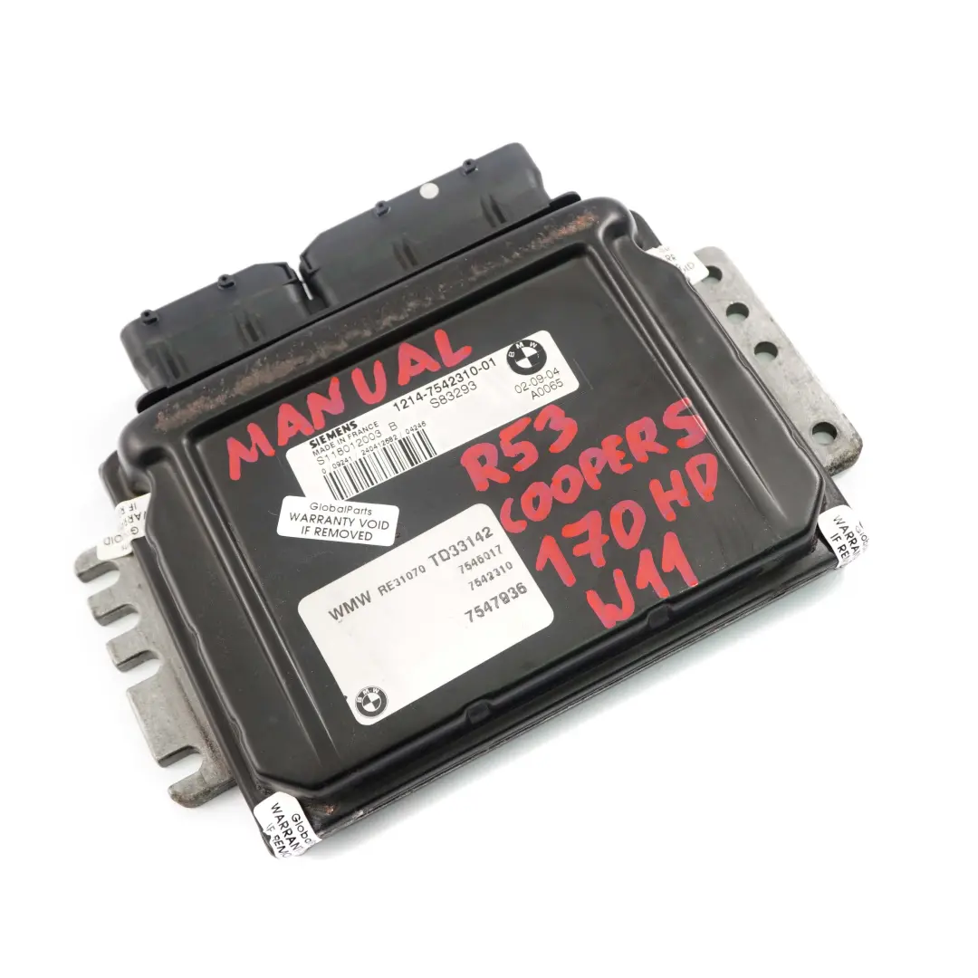 170HP Engine Control Unit ECU DME Manual to MINI Cooper S R52 R53 W11 with Part number 7542310 MINI Cooper S R52 R53 W11 170HP Engine Control Unit ECU DME Manual - SKU 7542310-1 - Part number 7542310