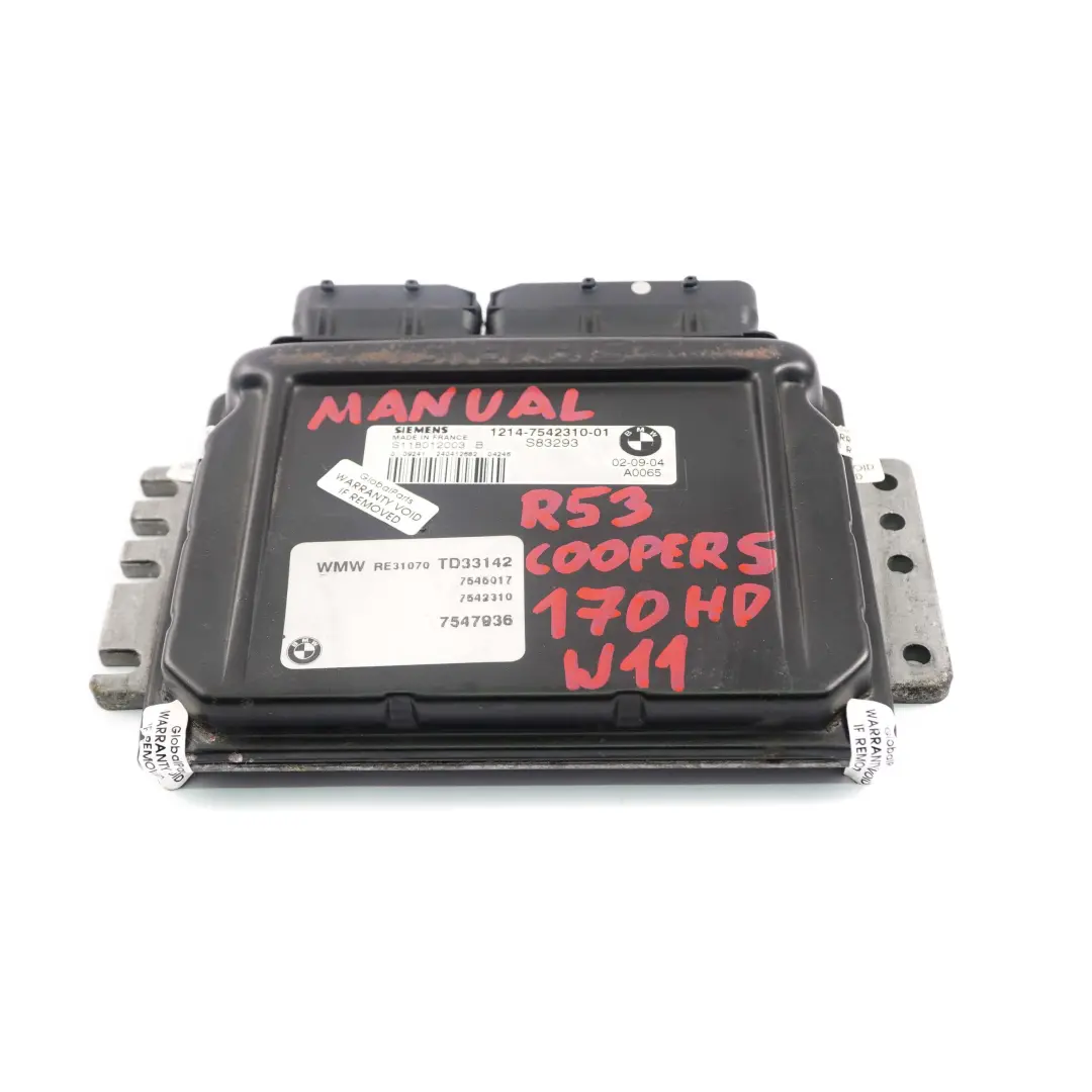 170HP Engine Control Unit ECU DME Manual to MINI Cooper S R52 R53 W11 with Part number 7542310 MINI Cooper S R52 R53 W11 170HP Engine Control Unit ECU DME Manual - SKU 7542310-1 - Part number 7542310