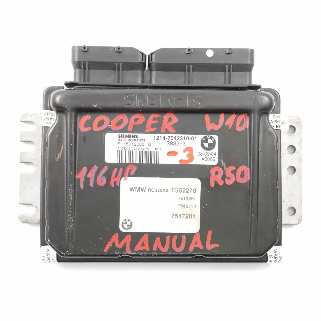 MINI Cooper R50 W10 116PS Benzin W10 Steuergerät EWS3 + Schlüssel - SKU 7542310-3 - Teilenummer 7542310