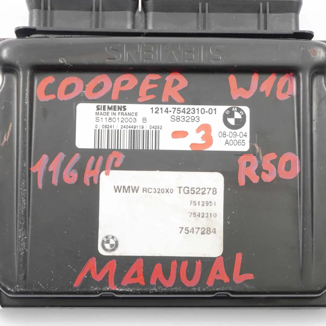 MINI Cooper R50 W10 116PS Benzin W10 Steuergerät EWS3 + Schlüssel - SKU 7542310-3 - Teilenummer 7542310