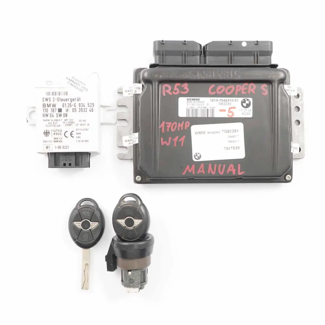 Gasolina Kit ECU DME Llaves EWS Manual para Mini Cooper S R52 R53 W11 Motor con número de pieza 7542310 Mini Cooper S R52 R53 W11 Motor Gasolina Kit ECU DME Llaves EWS Manual - SKU 7542310-5 - Número de pieza 7542310
