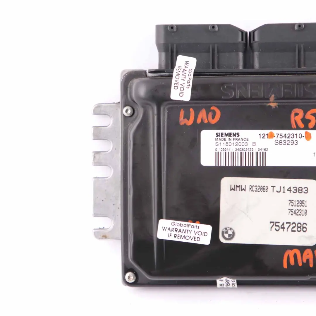 Mini Cooper R50 W10 Petrol Engine Control Unit Module ECU DME Manual - SKU 7542310-7 - Part number 7542310