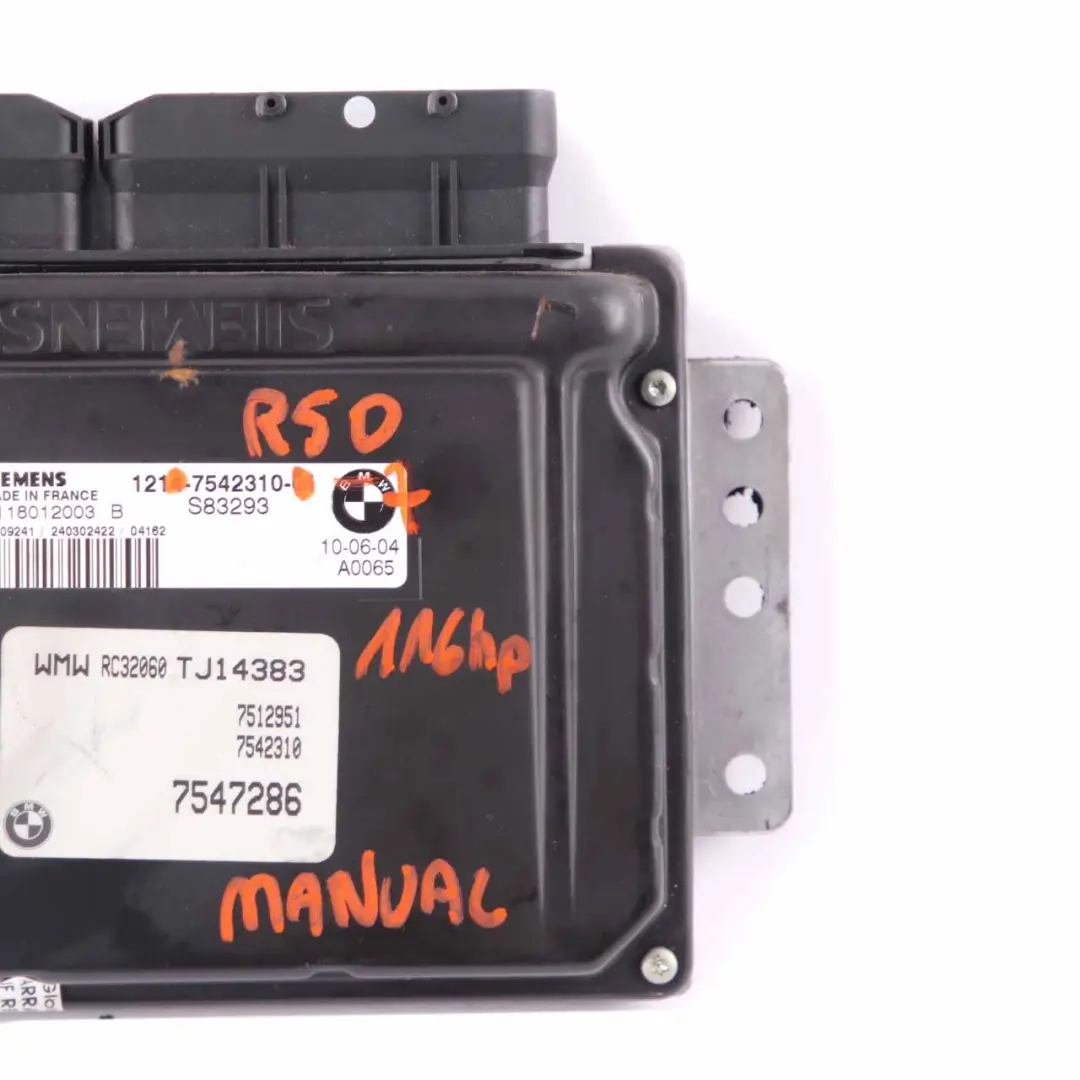Module de contrôle du moteur ECU DME Manual pour Mini Cooper R50 W10 Petrol à propos du numéro de pièce 7542310 Mini Cooper R50 W10 Petrol Module de contrôle du moteur ECU DME Manual - SKU 7542310-7 - Numéro de pièce 7542310
