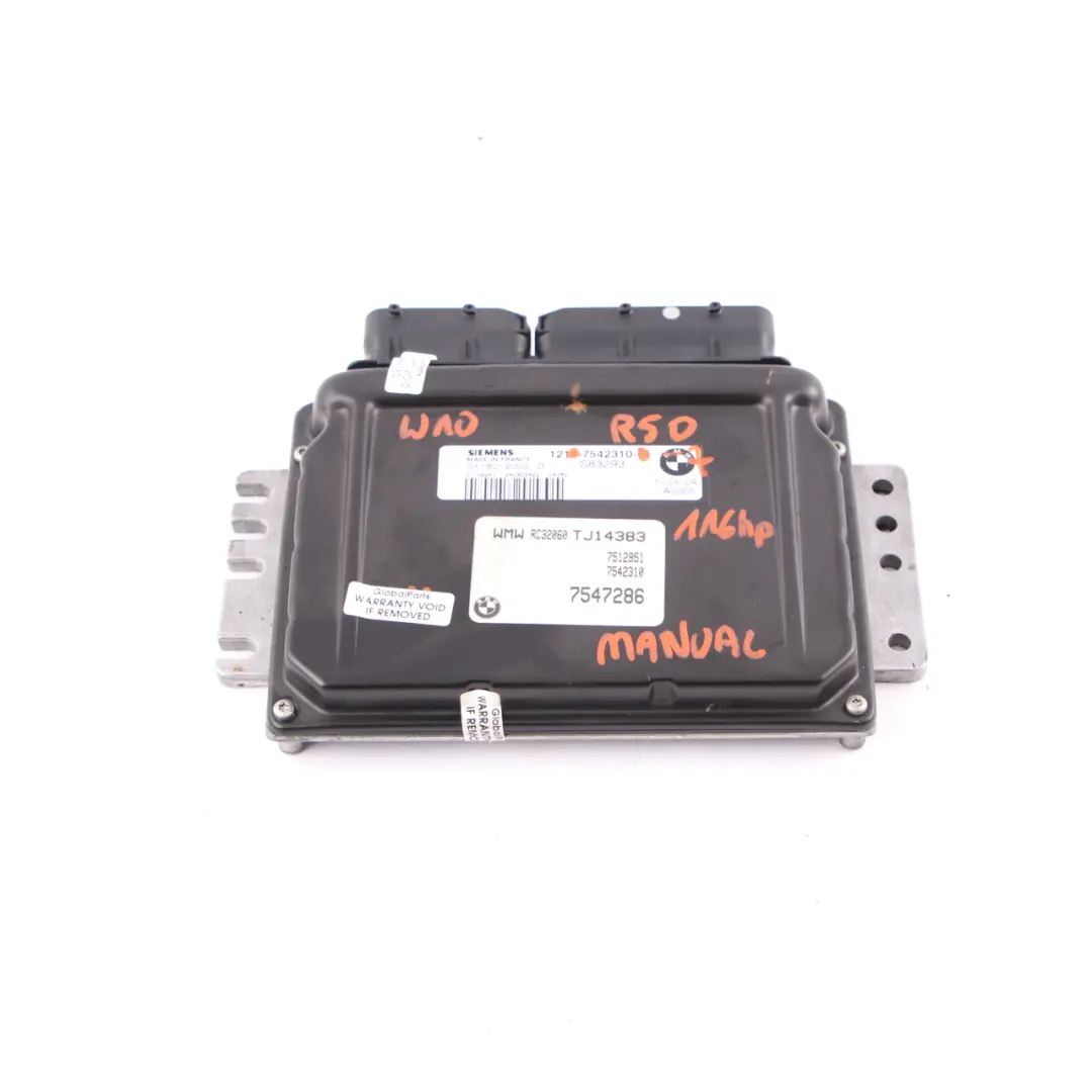 Gasolina Módulo de Unidad de Control del Motor DME Manual para Mini R50 W10 con número de pieza 7542310 Mini R50 W10 Gasolina Módulo de Unidad de Control del Motor DME Manual - SKU 7542310-7 - Número de pieza 7542310