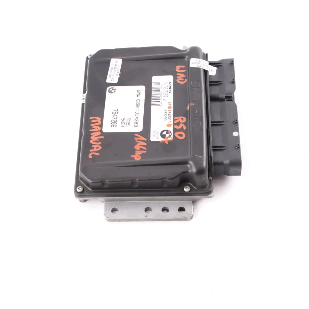 Module de contrôle du moteur ECU DME Manual pour Mini Cooper R50 W10 Petrol à propos du numéro de pièce 7542310 Mini Cooper R50 W10 Petrol Module de contrôle du moteur ECU DME Manual - SKU 7542310-7 - Numéro de pièce 7542310
