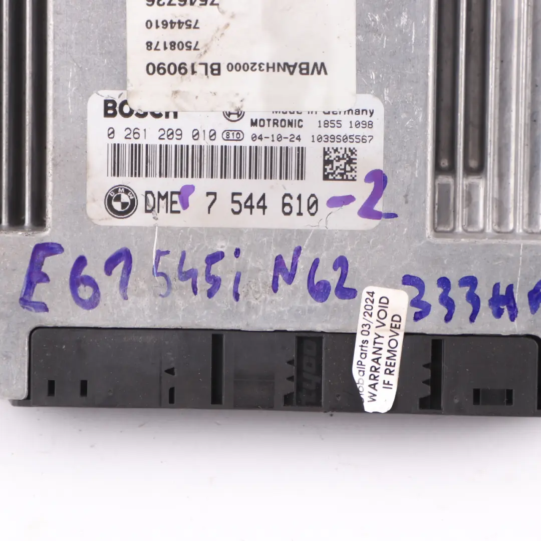 645Ci N62 333HP Engine Control Unit ECU DME to BMW E60 E61 545i E63 with Part number 7544610 BMW E60 E61 545i E63 645Ci N62 333HP Engine Control Unit ECU DME - SKU 7544610-2 - Part number 7544610