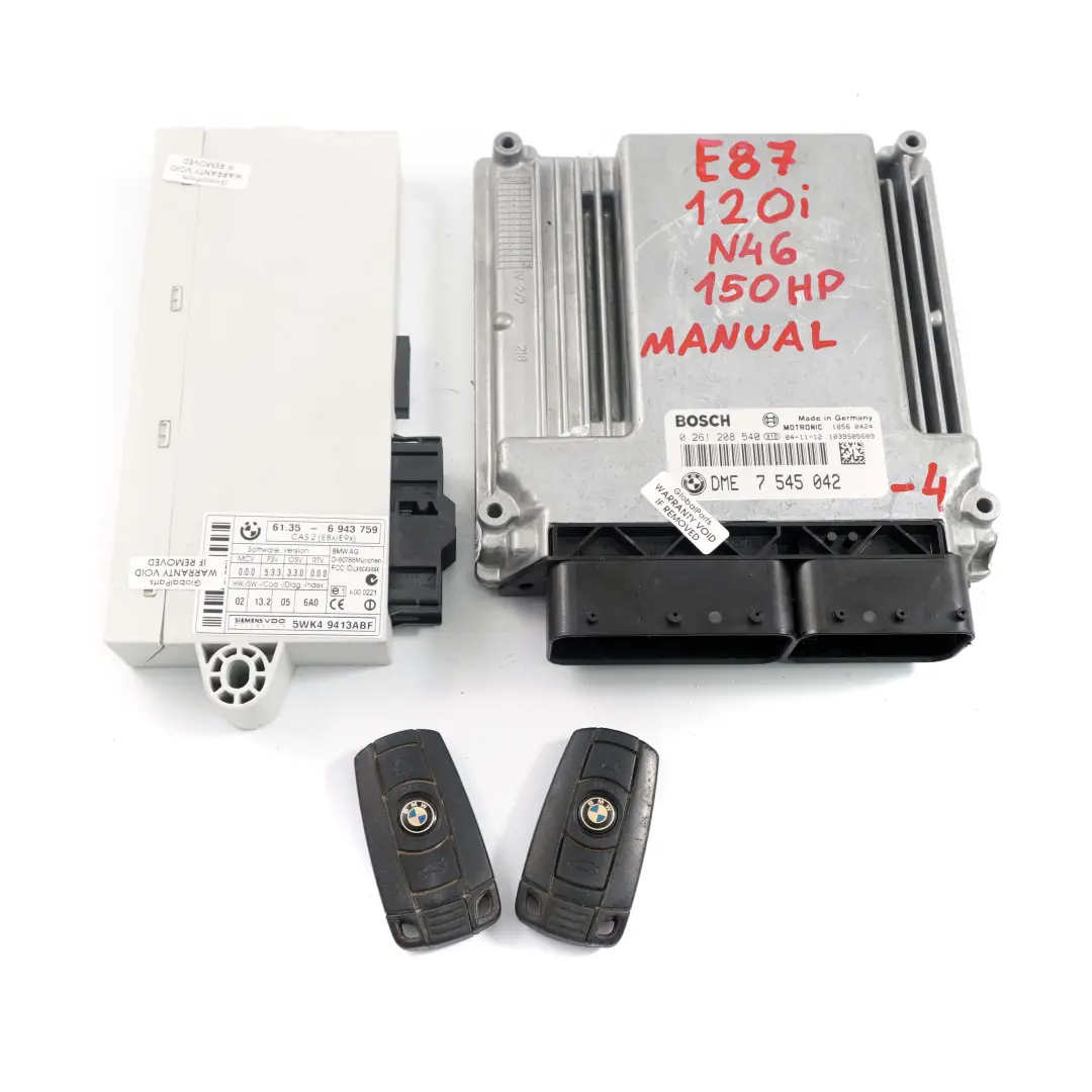 N46 ECU Kit DME CAS2 2 Keys Manual to BMW 1 3 Series E87 E90 120i 320i with Part number 7545042 BMW 1 3 Series E87 E90 120i 320i N46 ECU Kit DME CAS2 2 Keys Manual - SKU 7545042-4 - Part number 7545042
