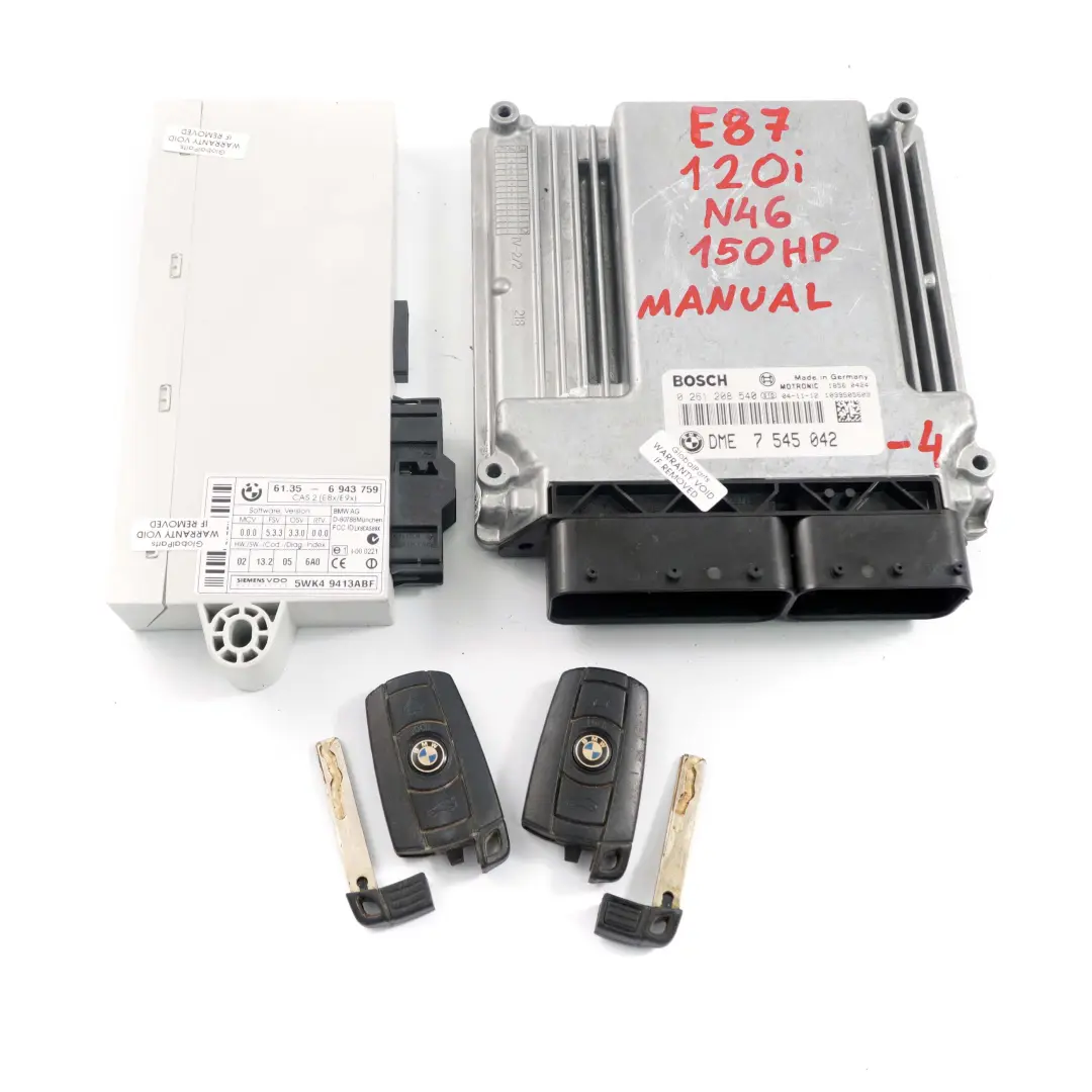 N46 ECU Kit DME CAS2 2 Keys Manual to BMW 1 3 Series E87 E90 120i 320i with Part number 7545042 BMW 1 3 Series E87 E90 120i 320i N46 ECU Kit DME CAS2 2 Keys Manual - SKU 7545042-4 - Part number 7545042
