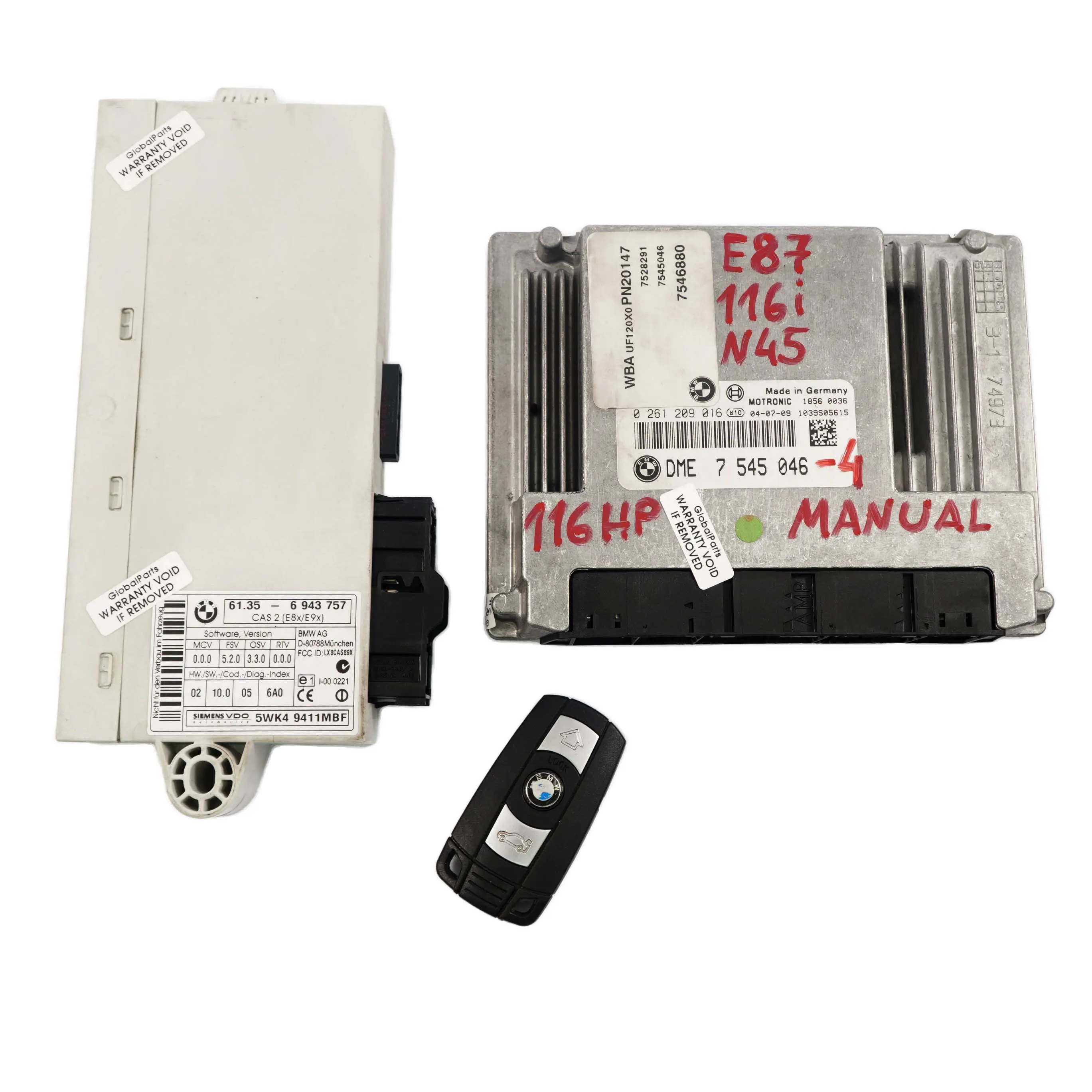 BMW E87 E90 116i 316i N45 Essence Unite de Commande Moteur Dme 7545046 CAS2 +Cle