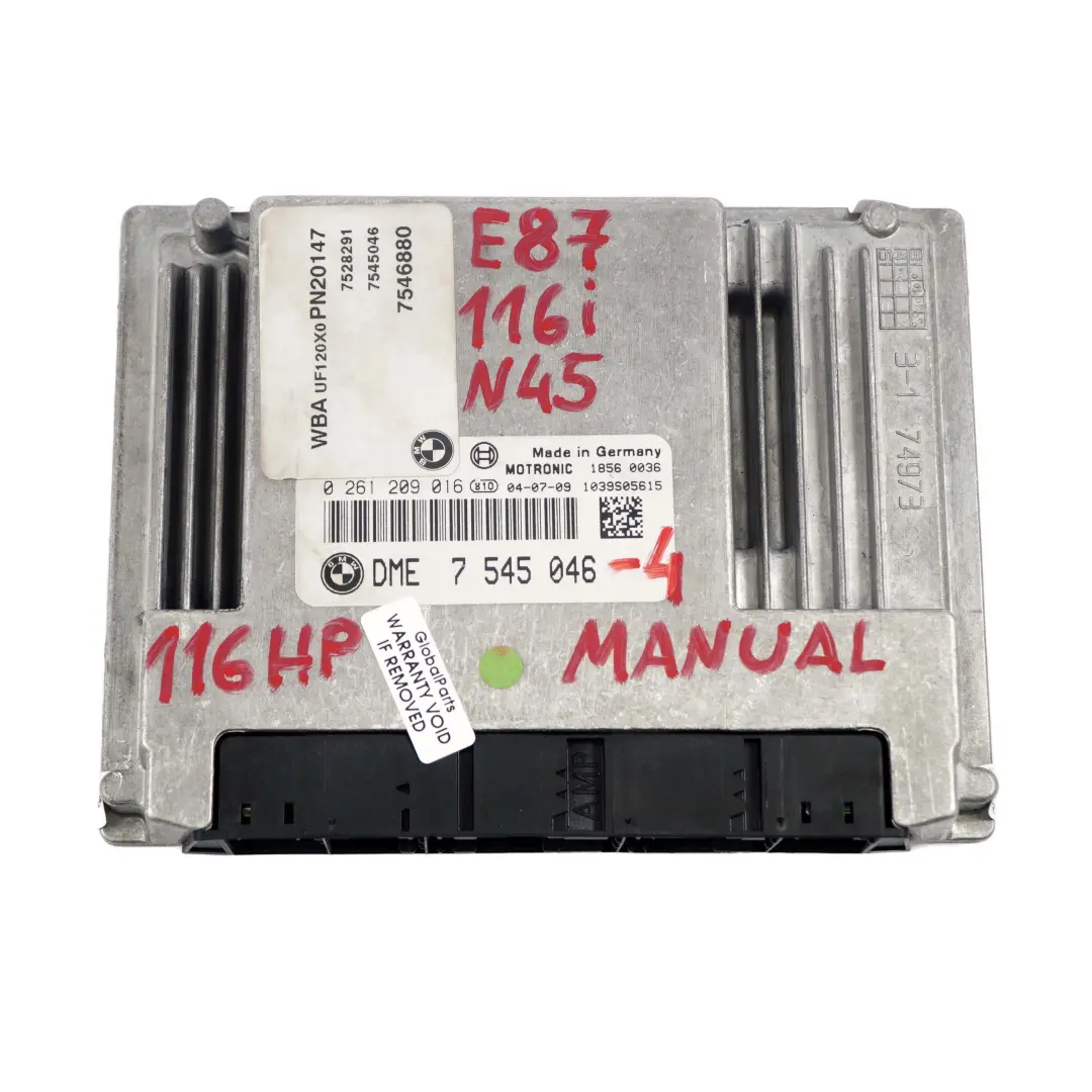 BMW E87 E90 116i 316i N45 116HP Petrol ECU Kit DME CAS 2 + Key Manual - SKU 7545046-4 - Part number 7545046