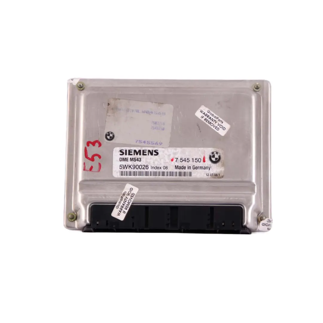 M54 231HP ECU Engine Control Unit DME Automatic to BMW X5 Series E53 3.0i with Part number 7545150 BMW X5 Series E53 3.0i M54 231HP ECU Engine Control Unit DME Automatic - SKU 7545150 - Part number 7545150