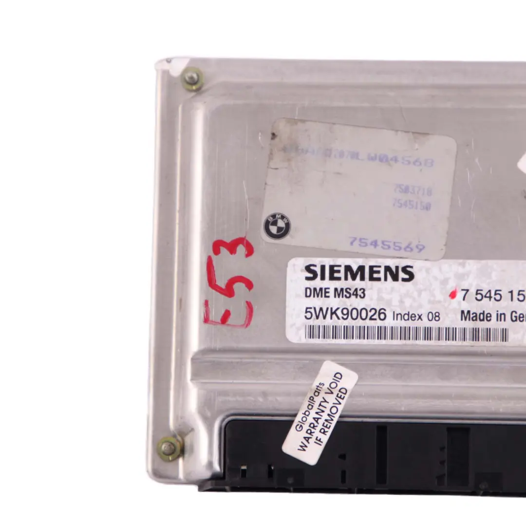 M54 231HP ECU Engine Control Unit DME Automatic to BMW X5 Series E53 3.0i with Part number 7545150 BMW X5 Series E53 3.0i M54 231HP ECU Engine Control Unit DME Automatic - SKU 7545150 - Part number 7545150