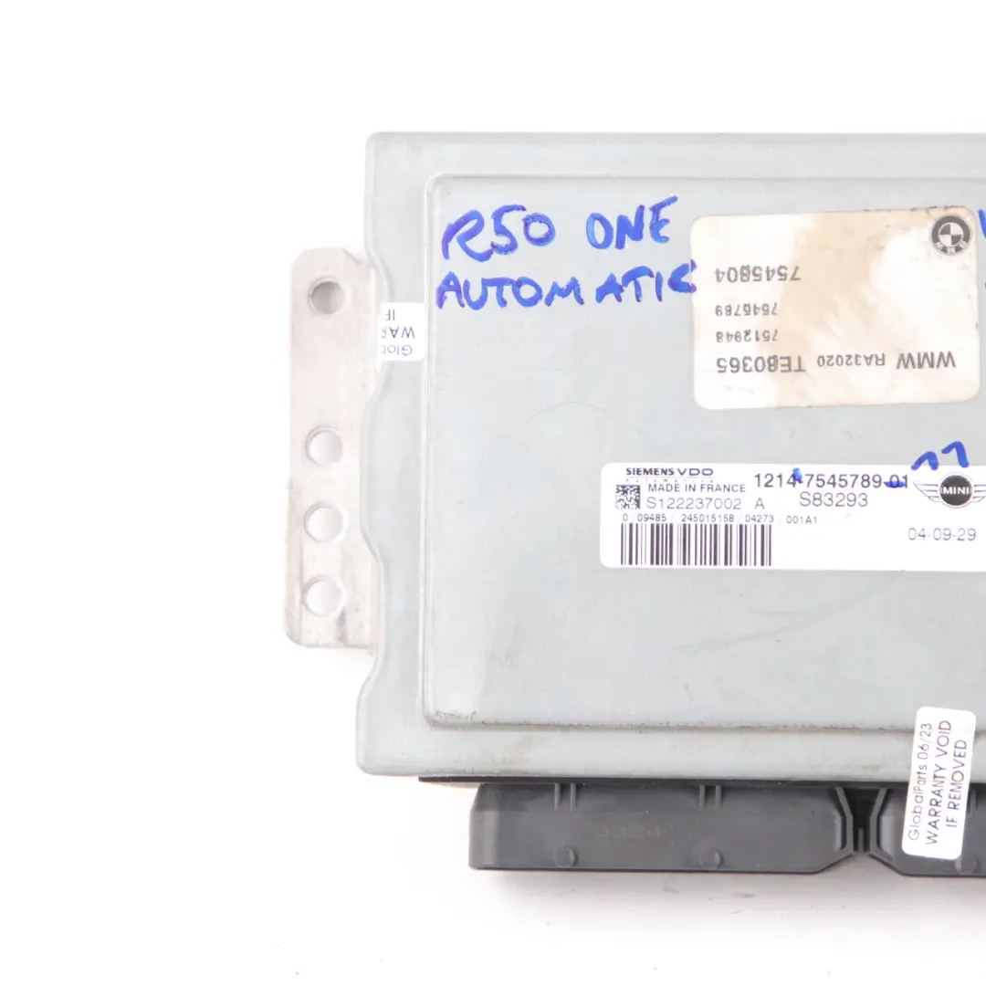 90HP Engine ECU Control Unit DME Automatic to Mini One R50 R52 W10 1.6 with Part number 7545789 Mini One R50 R52 W10 1.6 90HP Engine ECU Control Unit DME Automatic - SKU 7545789-11 - Part number 7545789