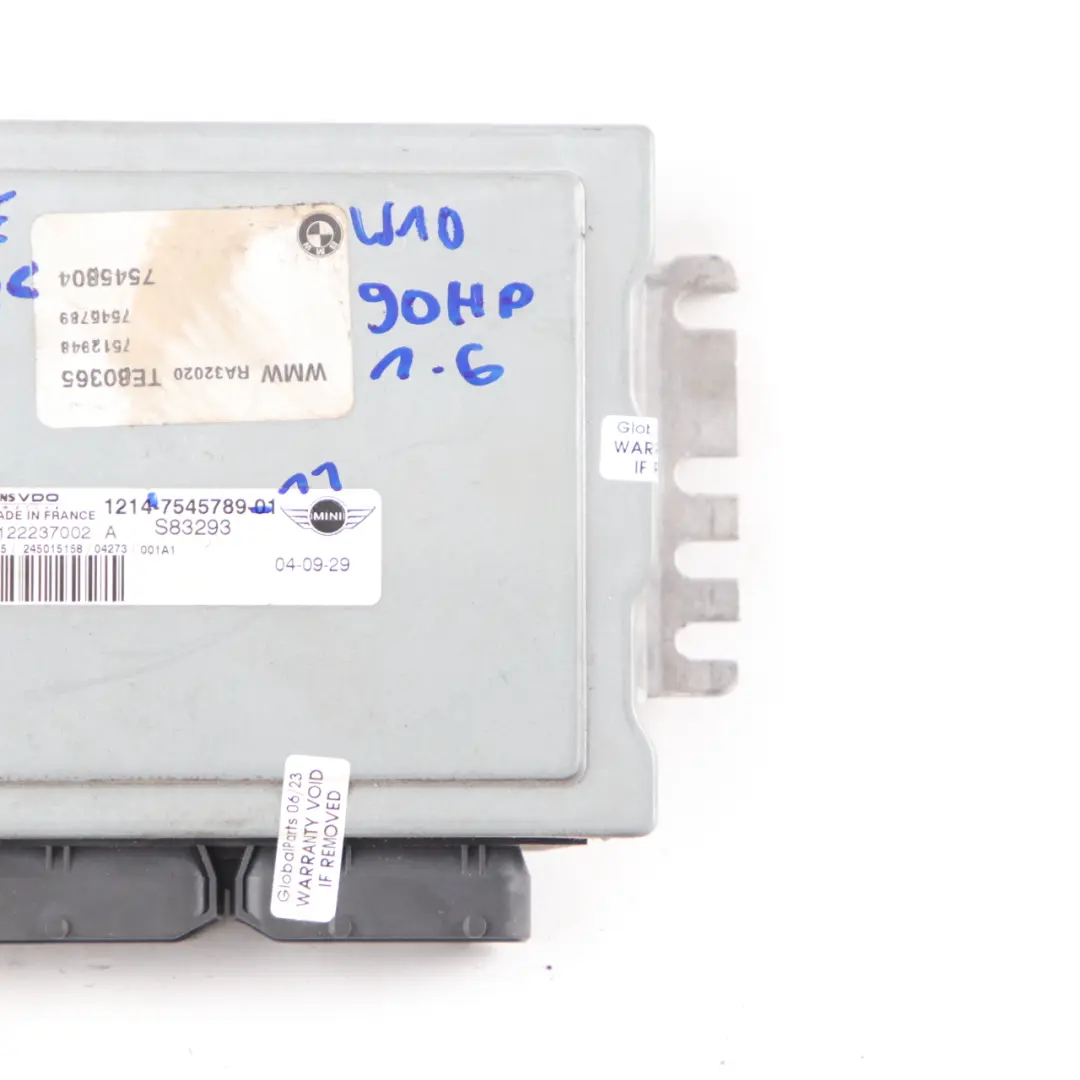 90HP Engine ECU Control Unit DME Automatic to Mini One R50 R52 W10 1.6 with Part number 7545789 Mini One R50 R52 W10 1.6 90HP Engine ECU Control Unit DME Automatic - SKU 7545789-11 - Part number 7545789