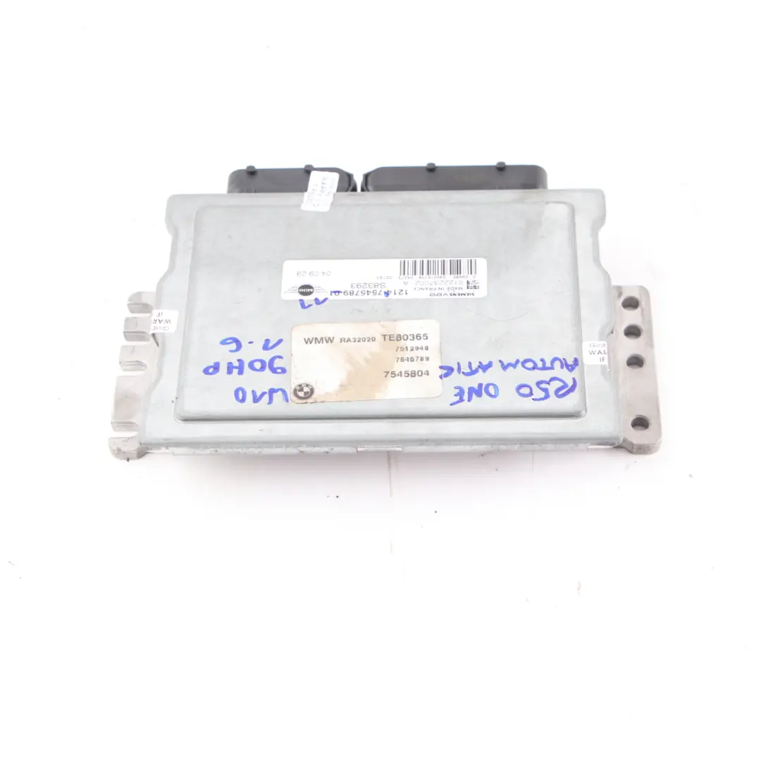 90HP Engine ECU Control Unit DME Automatic to Mini One R50 R52 W10 1.6 with Part number 7545789 Mini One R50 R52 W10 1.6 90HP Engine ECU Control Unit DME Automatic - SKU 7545789-11 - Part number 7545789