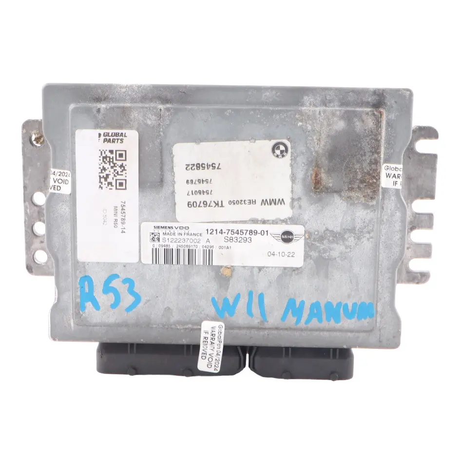 170HP Motor ECU Unidad de Control DME Manual para MINI Cooper R52 R53 W11 con número de pieza 7545789 MINI Cooper R52 R53 W11 170HP Motor ECU Unidad de Control DME Manual - SKU 7545789-14 - Número de pieza 7545789