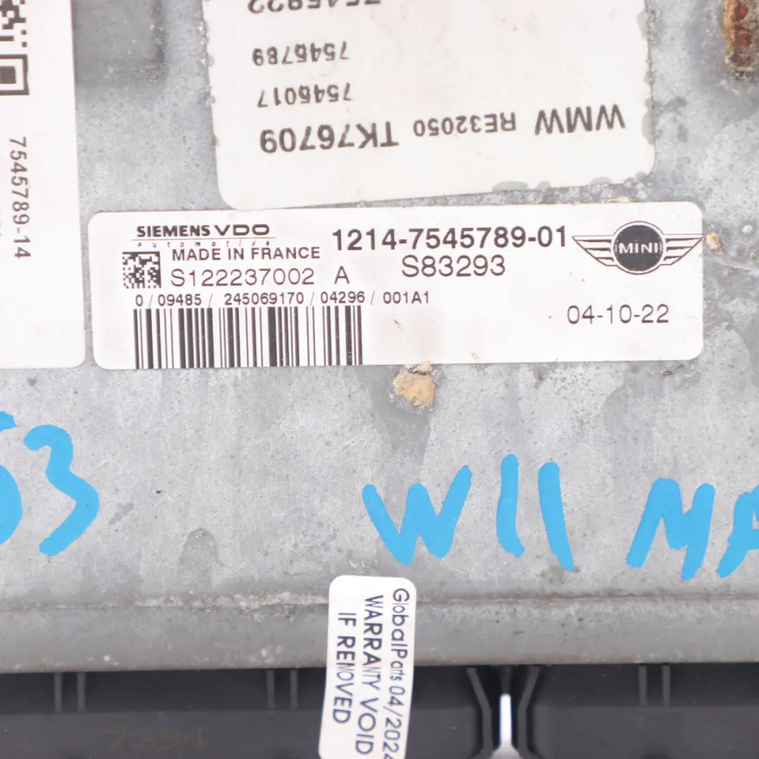 170HP Motor ECU Unidad de Control DME Manual para MINI Cooper R52 R53 W11 con número de pieza 7545789 MINI Cooper R52 R53 W11 170HP Motor ECU Unidad de Control DME Manual - SKU 7545789-14 - Número de pieza 7545789