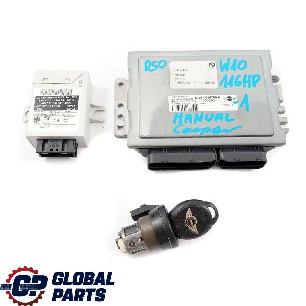 Mini Cooper R50 W10 116HP Engine Control ECU Kit DME + EWS + Key Manual - SKU 7545789-1 - Part number 7545789