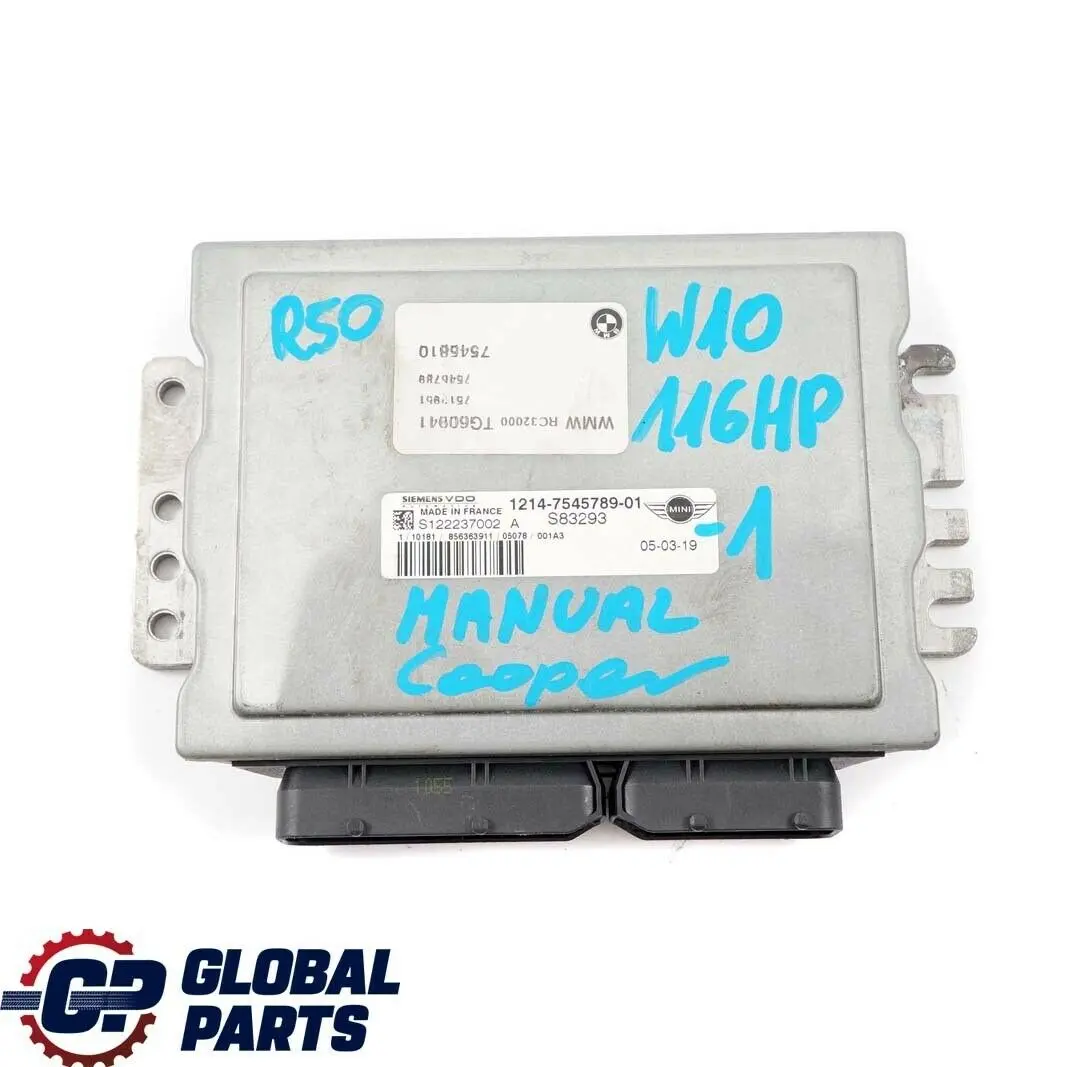 Mini Cooper R50 W10 116HP Engine Control ECU Kit DME + EWS + Key Manual - SKU 7545789-1 - Part number 7545789