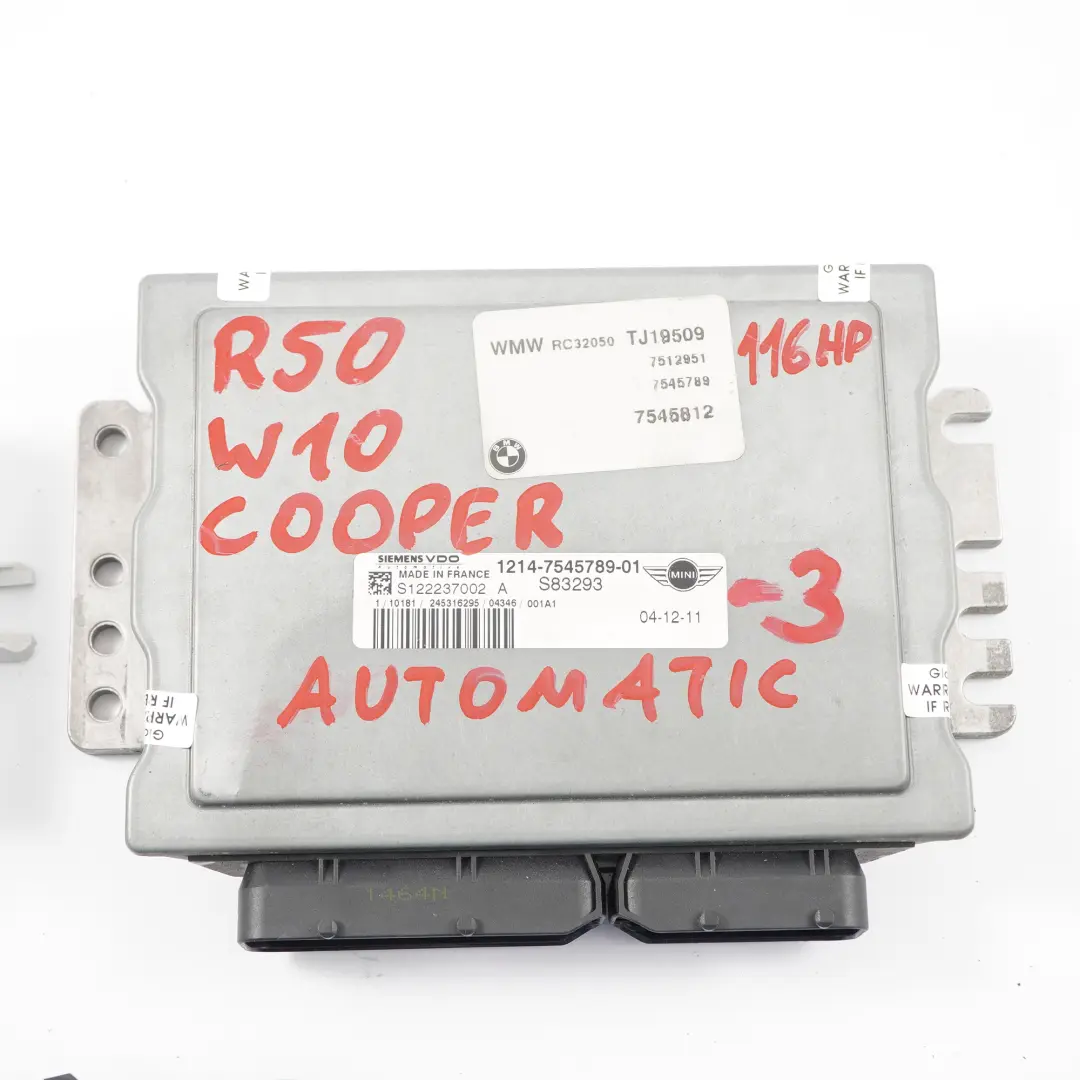 MINI Cooper R50 W10 116HP Unite De Commande ECU Kit DME + EWS + Clé - SKU 7545789-3 - Numéro de pièce 7545789