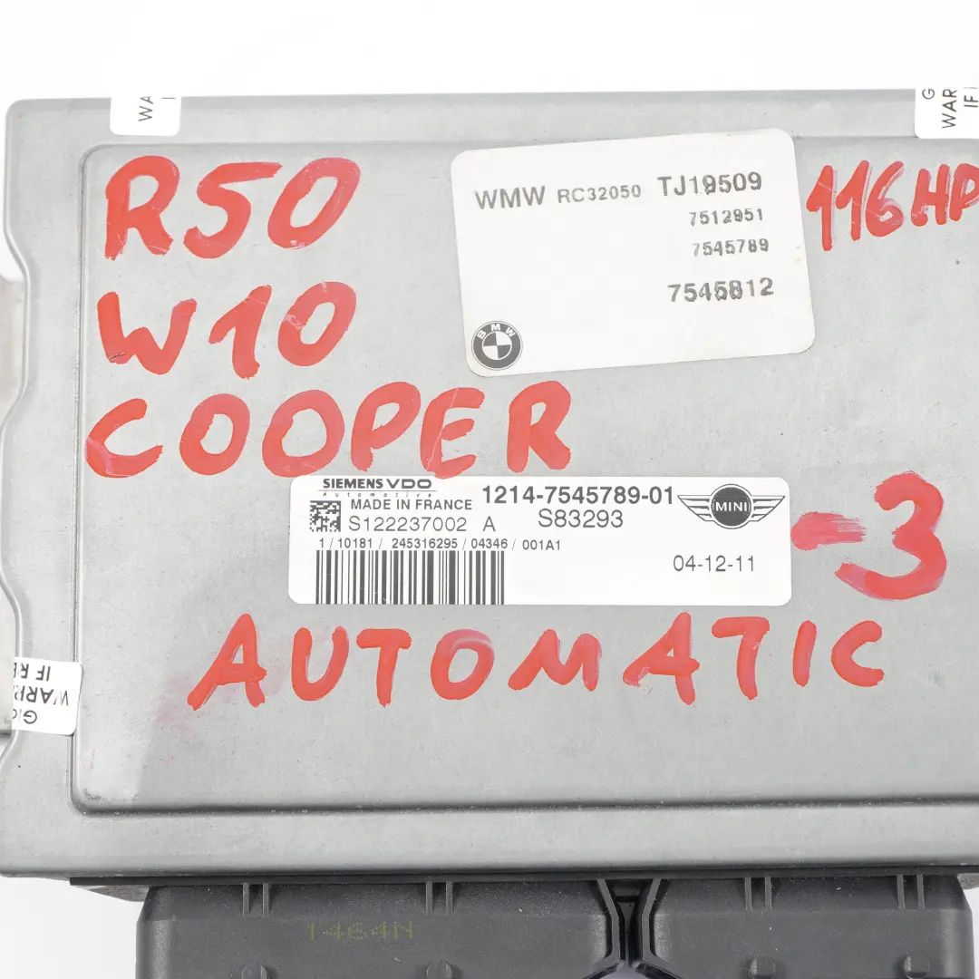 MINI Cooper R50 W10 116HP Unite De Commande ECU Kit DME + EWS + Clé - SKU 7545789-3 - Numéro de pièce 7545789
