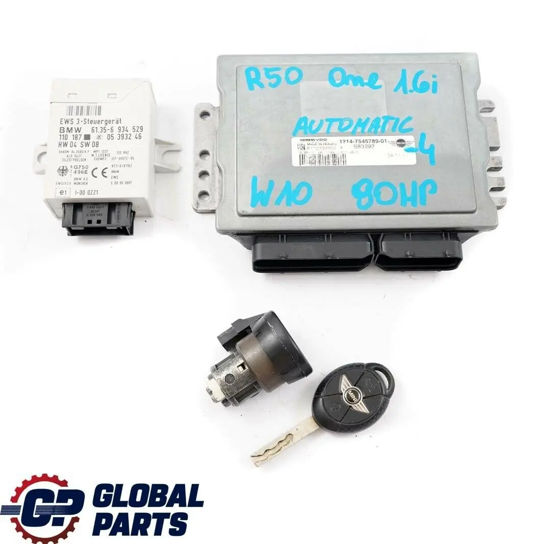 Mini R50 One 1.6i W10 90HP Engine ECU Kit DME + EWS3 + Key Automatic - SKU 7545789-4 - Part number 7545789