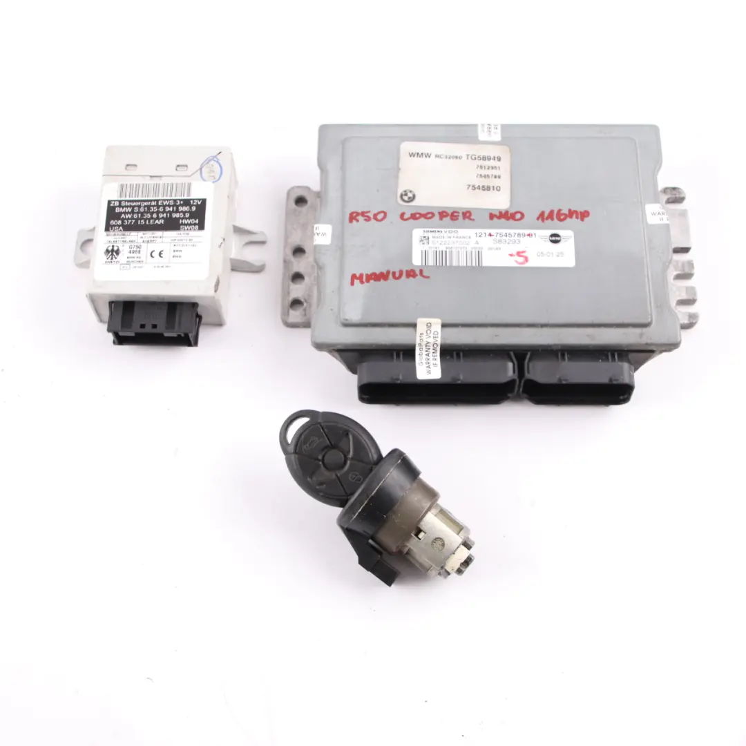 116HP Engine ECU Kit DME + EWS + Key Manual Gearbox to MINI Cooper R50 W10 with Part number 7545789 MINI Cooper R50 W10 116HP Engine ECU Kit DME + EWS + Key Manual Gearbox - SKU 7545789-5 - Part number 7545789