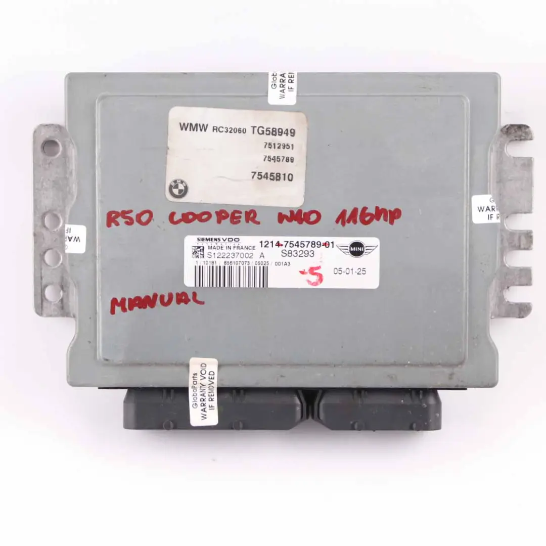 116HP Engine ECU Kit DME + EWS + Key Manual Gearbox to MINI Cooper R50 W10 with Part number 7545789 MINI Cooper R50 W10 116HP Engine ECU Kit DME + EWS + Key Manual Gearbox - SKU 7545789-5 - Part number 7545789