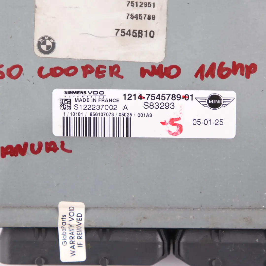 116HP Engine ECU Kit DME + EWS + Key Manual Gearbox to MINI Cooper R50 W10 with Part number 7545789 MINI Cooper R50 W10 116HP Engine ECU Kit DME + EWS + Key Manual Gearbox - SKU 7545789-5 - Part number 7545789