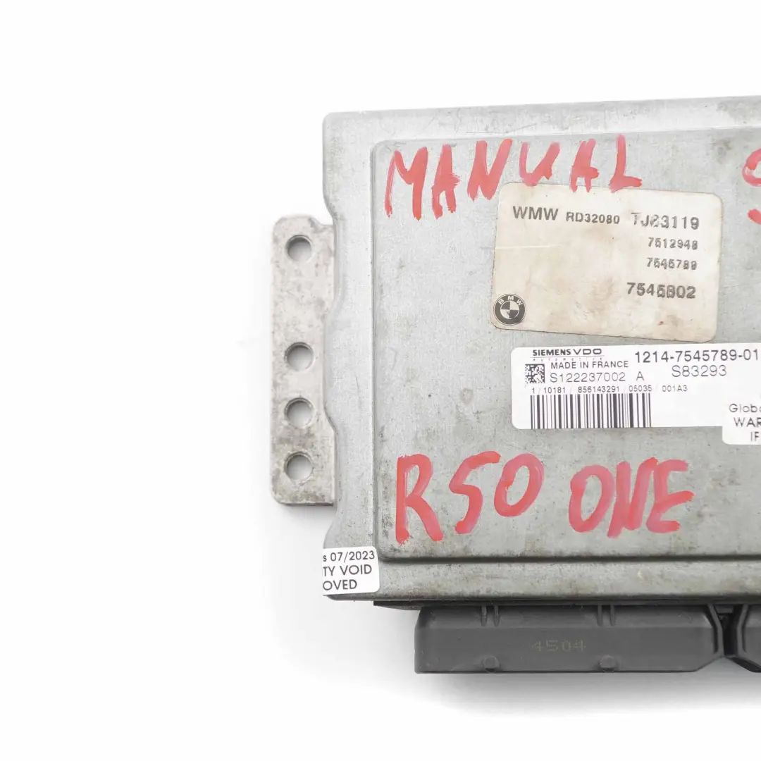 Mini One R50 W10 90HP Engine Control Unit ECU DME Manual Transmission - SKU 7545789-6 - Part number 7545789