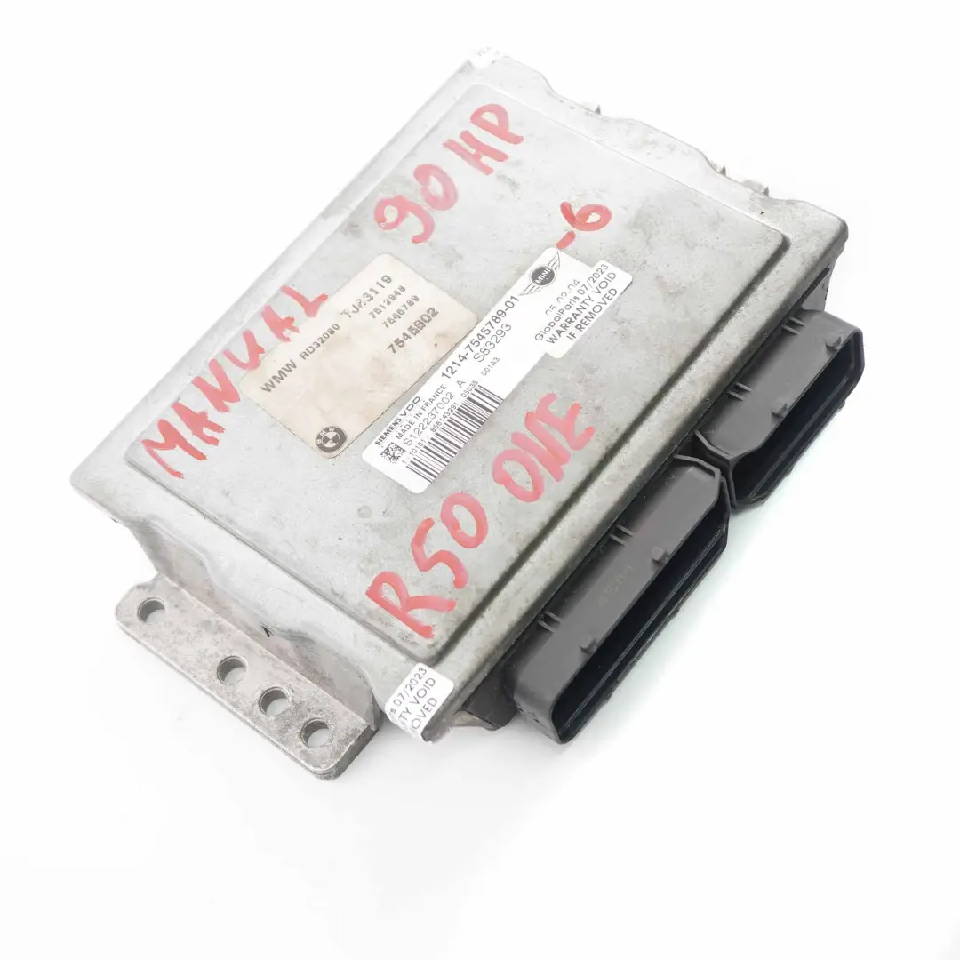 90HP Motorsteuergerät ECU DME Schaltgetriebe für Mini One R50 W10 mit Teilenummer 7545789 Mini One R50 W10 90HP Motorsteuergerät ECU DME Schaltgetriebe - SKU 7545789-6 - Teilenummer 7545789