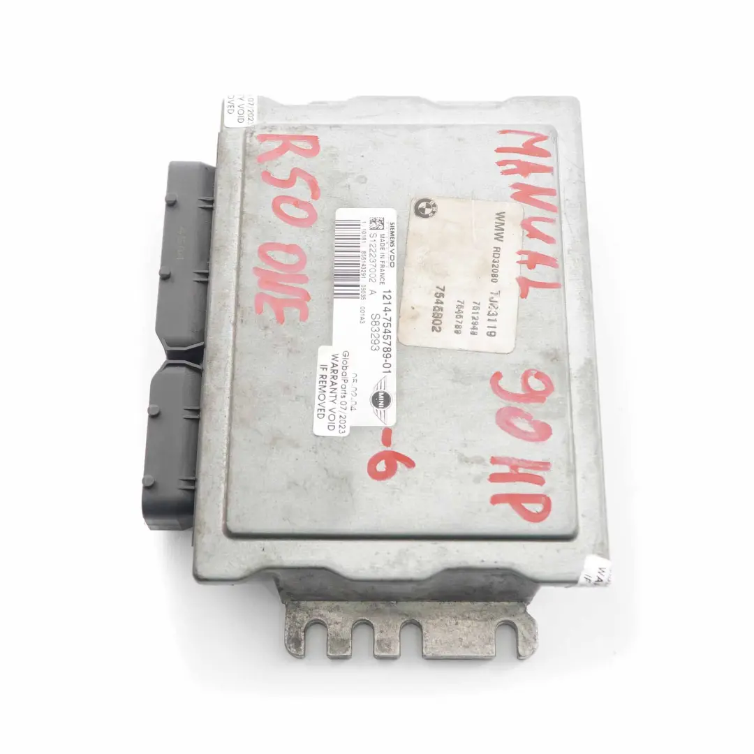 90HP Unidad de Control Motor ECU DME Transmisión Manual para Mini One R50 W10 con número de pieza 7545789 Mini One R50 W10 90HP Unidad de Control Motor ECU DME Transmisión Manual - SKU 7545789-6 - Número de pieza 7545789