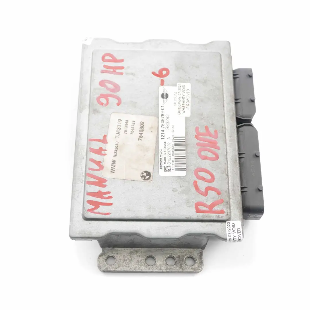 Mini One R50 W10 90HP Engine Control Unit ECU DME Manual Transmission - SKU 7545789-6 - Part number 7545789