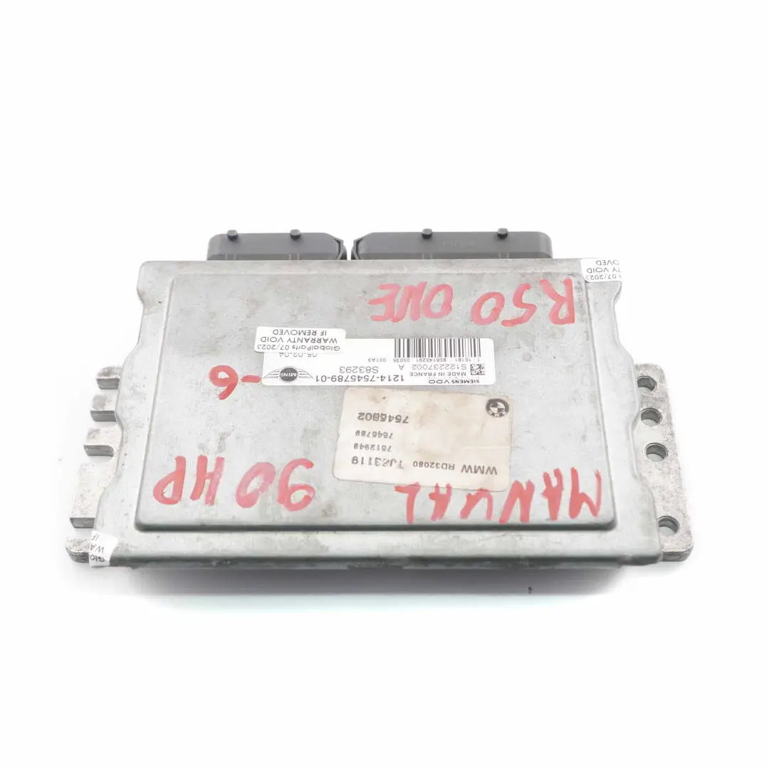90HP Motorsteuergerät ECU DME Schaltgetriebe für Mini One R50 W10 mit Teilenummer 7545789 Mini One R50 W10 90HP Motorsteuergerät ECU DME Schaltgetriebe - SKU 7545789-6 - Teilenummer 7545789