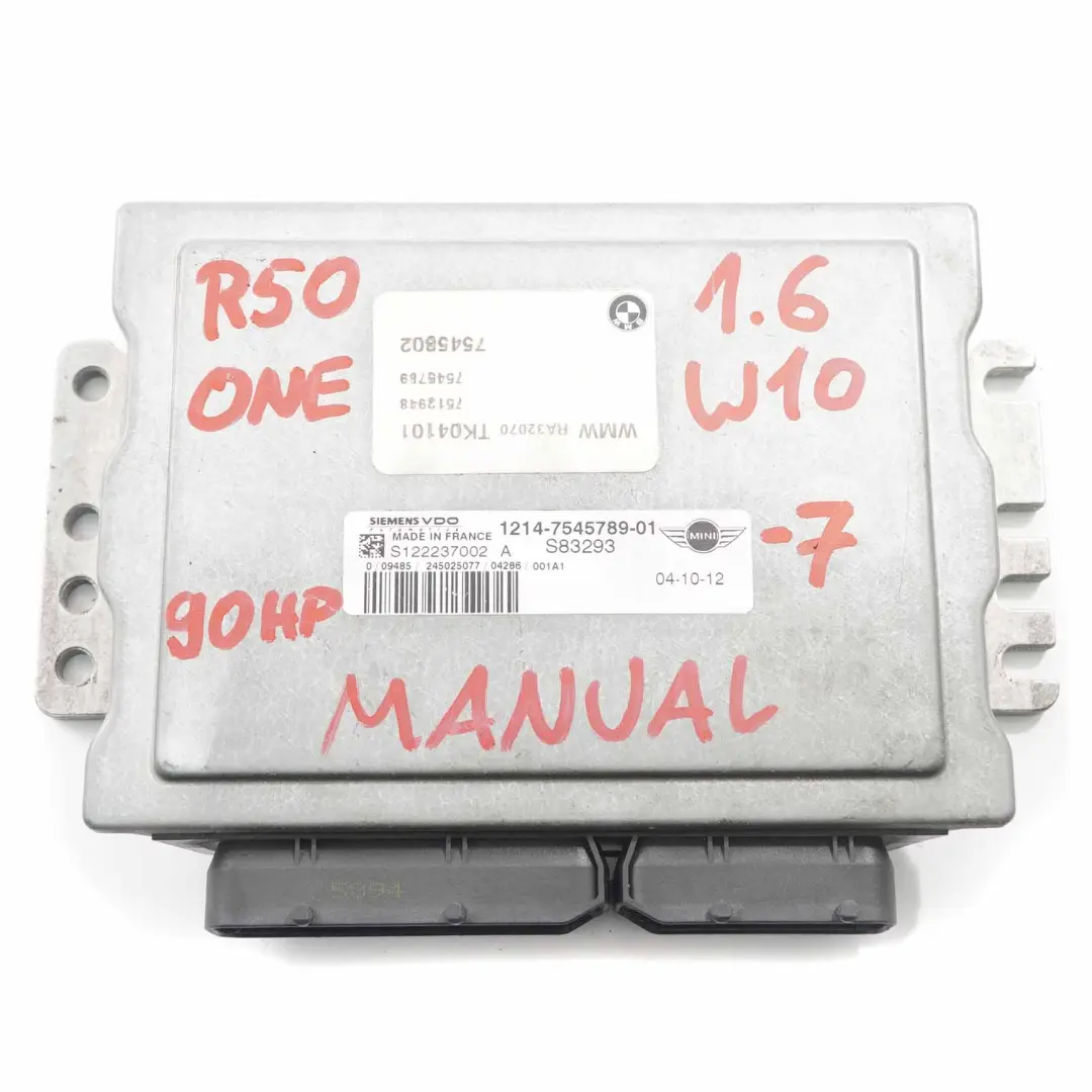 Mini One R50 W10 90HP Engine Control Unit ECU Kit DME + EWS + Key Manual - SKU 7545789-7 - Part number 7545789
