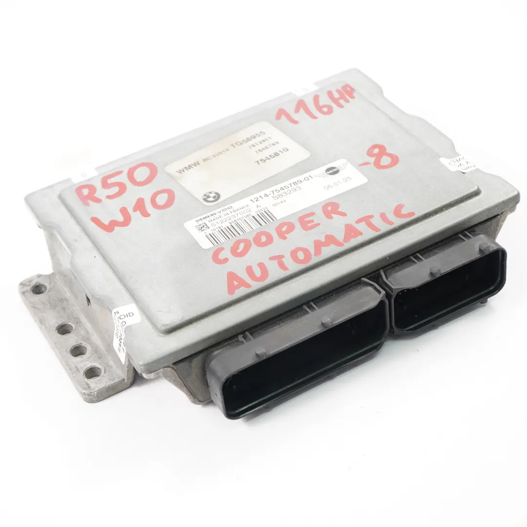 Unité De Contrôle Du Moteur Mini R50 R52 W10 ECU DME Automatique pour à propos du numéro de pièce 7545789 Unité De Contrôle Du Moteur Mini R50 R52 W10 ECU DME Automatique - SKU 7545789-8 - Numéro de pièce 7545789