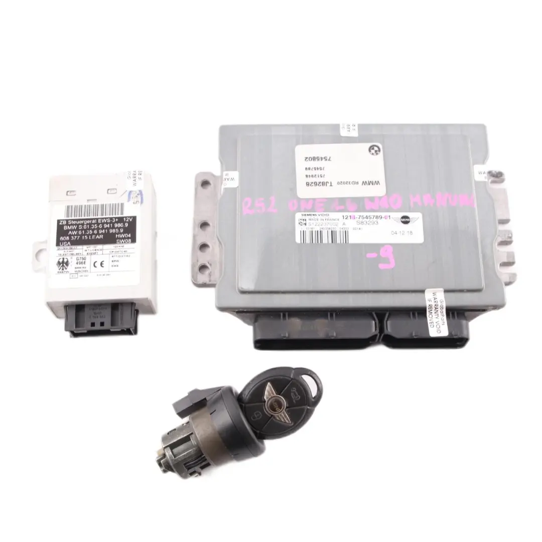 MINI One 1.6 R50 R52 W10 90HP Engine ECU Kit DME + EWS + Key Manual - SKU 7545789-9 - Part number 7545789