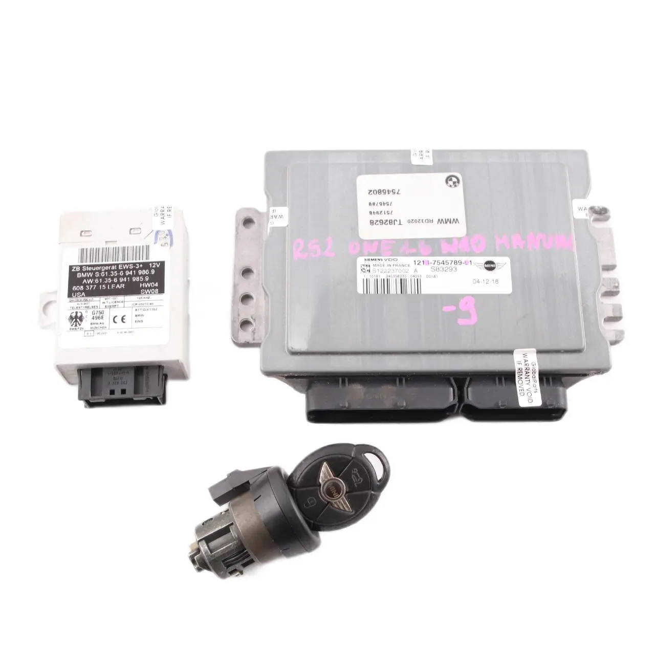 MINI One 1.6 R50 R52 W10 90HP Motor Kit ECU DME 7545789 EWS Llave Manual