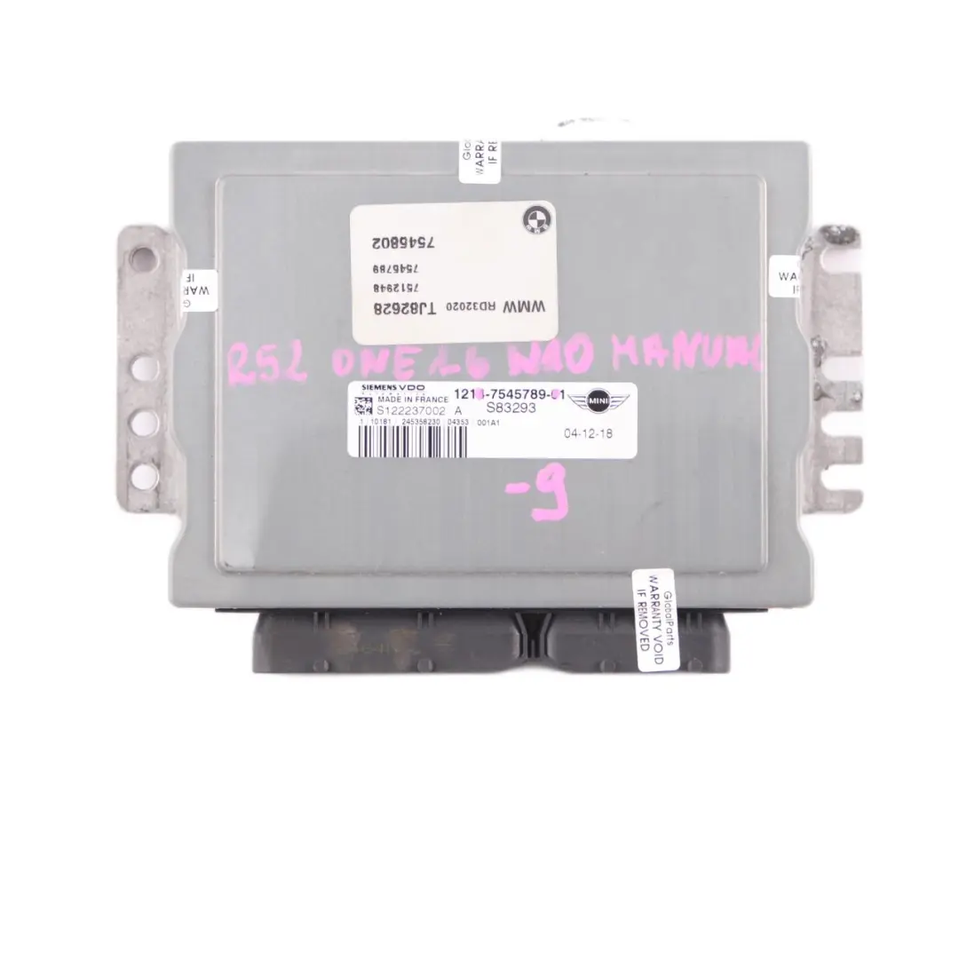 MINI One 1.6 R50 R52 W10 90HP Kit ECU DME EWS Key Manual - SKU 7545789-9 - Numéro de pièce 7545789